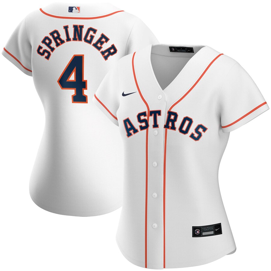 Houston Astros #4 George Springer Nike Women Home 2020 MLB Player Jersey White->women mlb jersey->Women Jersey